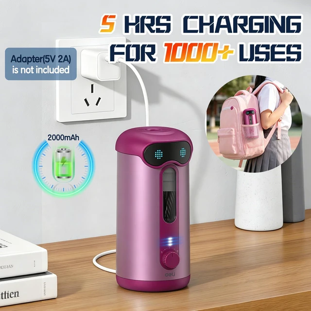 Alt view image 5 of 7 - Electric Pencil Sharpener, Fully Automatic Pencil Sharpener, Deep Pink for 7-11mm Colored/Jumbo Pencils, Auto in&Out, Rechargeable Hands-Free Pencil Sharpener for Classroom Home Office, Low Noise