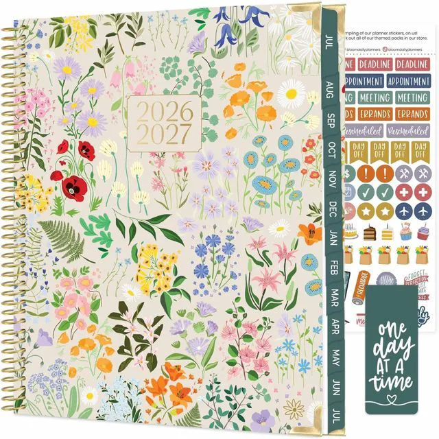 Main image of HARDCOVER Planner 2026-2027 (8.5" x 11") Academic Year (July 2026 - July 2027) - 13 Months Task Goal Planner for Women - Monthly & Weekly Agenda Book - Garden Party, Beige