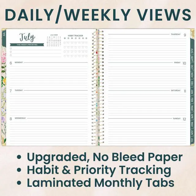 Alt view image 2 of 7 - HARDCOVER Planner 2026-2027 (8.5" x 11") Academic Year (July 2026 - July 2027) - 13 Months Task Goal Planner for Women - Monthly & Weekly Agenda Book - Garden Party, Beige