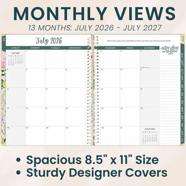 Alt view image 3 of 7 - HARDCOVER Planner 2026-2027 (8.5" x 11") Academic Year (July 2026 - July 2027) - 13 Months Task Goal Planner for Women - Monthly & Weekly Agenda Book - Garden Party, Beige