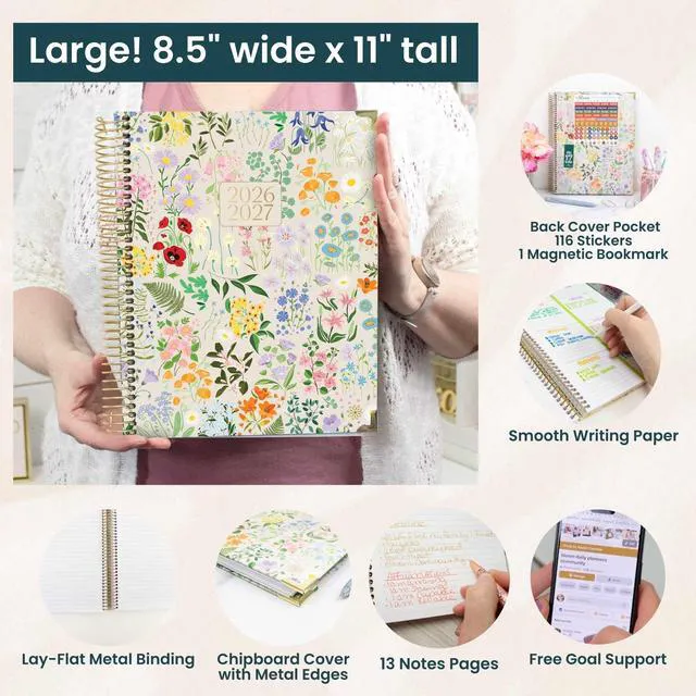 Alt view image 5 of 7 - HARDCOVER Planner 2026-2027 (8.5" x 11") Academic Year (July 2026 - July 2027) - 13 Months Task Goal Planner for Women - Monthly & Weekly Agenda Book - Garden Party, Beige