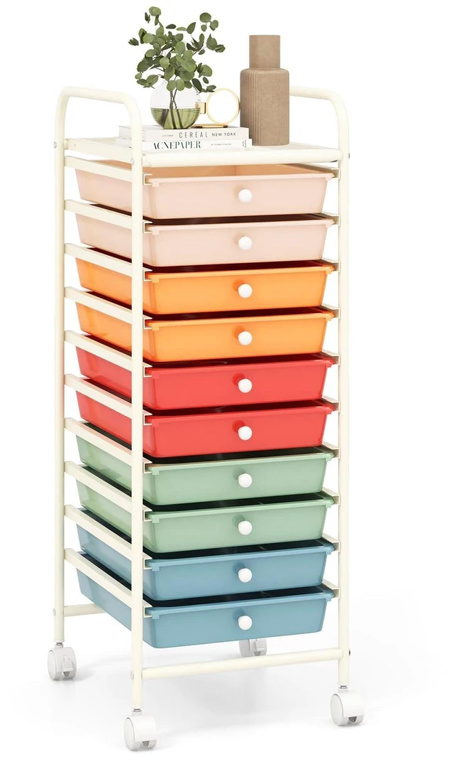 Main image of Craft Organizers and Storage Cart - Rolling Cart with 10 Drawers, Lockable Casters for Tools, Trolley Cart with Wheels, Utility Cart for School, Home Office, Craft Cart (Macaron)