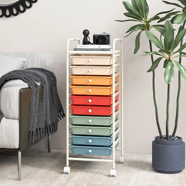 Alt view image 2 of 7 - Craft Organizers and Storage Cart - Rolling Cart with 10 Drawers, Lockable Casters for Tools, Trolley Cart with Wheels, Utility Cart for School, Home Office, Craft Cart (Macaron)