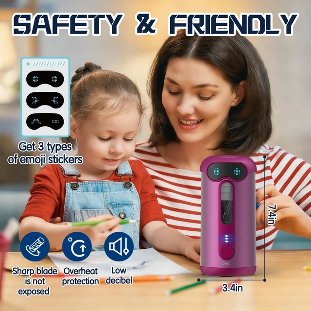 Alt view image 6 of 7 - Electric Pencil Sharpener, Fully Automatic Pencil Sharpener, Deep Pink for 7-11mm Colored/Jumbo Pencils, Auto in&Out, Rechargeable Hands-Free Pencil Sharpener for Classroom Home Office, Low Noise