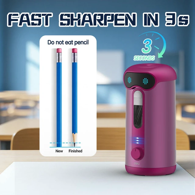 Alt view image 7 of 7 - Electric Pencil Sharpener, Fully Automatic Pencil Sharpener, Deep Pink for 7-11mm Colored/Jumbo Pencils, Auto in&Out, Rechargeable Hands-Free Pencil Sharpener for Classroom Home Office, Low Noise