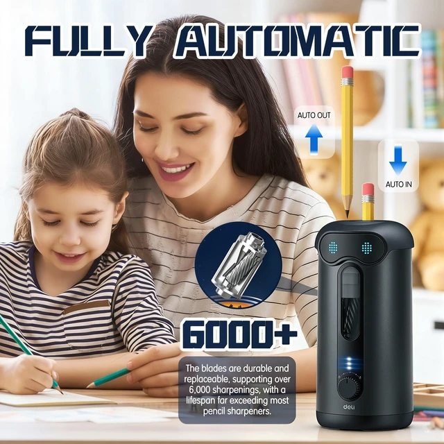Alt view image 2 of 7 - Electric Pencil Sharpener, Fully Automatic Pencil Sharpener, Black for 7-11mm Colored/Jumbo Pencils, Auto in&Out, Rechargeable Hands-Free Pencil Sharpener for Classroom Home Office, Low Noise