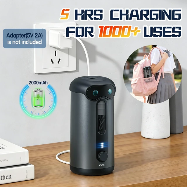 Alt view image 5 of 7 - Electric Pencil Sharpener, Fully Automatic Pencil Sharpener, Black for 7-11mm Colored/Jumbo Pencils, Auto in&Out, Rechargeable Hands-Free Pencil Sharpener for Classroom Home Office, Low Noise