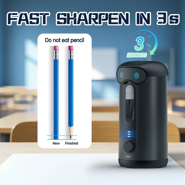 Alt view image 7 of 7 - Electric Pencil Sharpener, Fully Automatic Pencil Sharpener, Black for 7-11mm Colored/Jumbo Pencils, Auto in&Out, Rechargeable Hands-Free Pencil Sharpener for Classroom Home Office, Low Noise