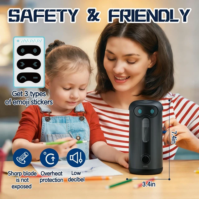 Alt view image 6 of 7 - Electric Pencil Sharpener, Fully Automatic Pencil Sharpener, Black for 7-11mm Colored/Jumbo Pencils, Auto in&Out, Rechargeable Hands-Free Pencil Sharpener for Classroom Home Office, Low Noise