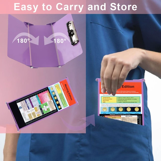 Alt view image 4 of 7 - Nursing Clipboard Foldable Pocket Size, Aluminum 3-Layer, Purple Nurse Clipboard with Pen Clip, Low Profile Clip, Medical Cheat Sheet, Fits Scrub Pockets for Nurses & Doctors