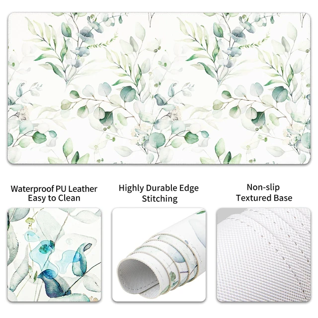 Alt view image 5 of 7 - PU Leather Desk Mat Set, 4-in-1 Ergonomic Wrist Rest, Eucalyptus Waterproof Large Mouse Pad 31.5×15.7 + Keyboard Wrist Rest + Mouse Wrist Support+Coaster, Non-Slip Office Gaming Accessories
