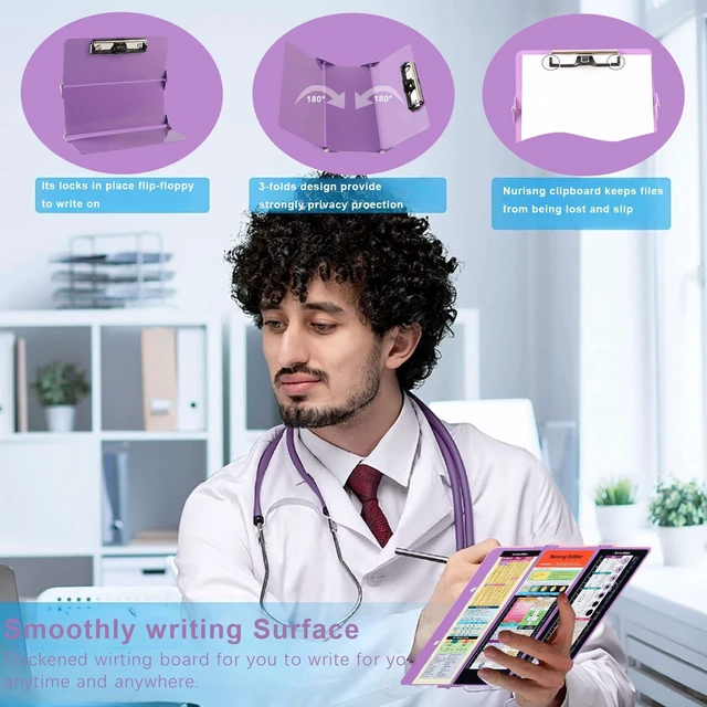Alt view image 7 of 7 - Nursing Clipboard Foldable Pocket Size, Aluminum 3-Layer, Purple Nurse Clipboard with Pen Clip, Low Profile Clip, Medical Cheat Sheet, Fits Scrub Pockets for Nurses & Doctors