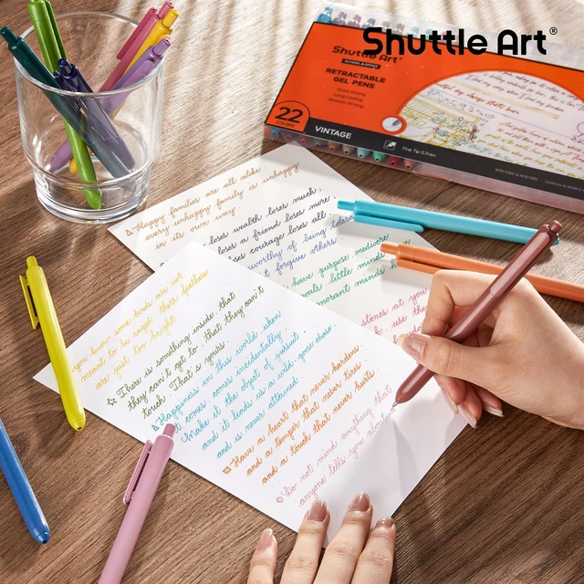 Alt view image 6 of 7 - Colored Retractable Gel Pens, 22 Unique Vintage Ink Colors, 11 Light and 11 Dark Vintage, Cute Pens 0.7mm Point Quick Drying for Writing Drawing Journaling Note Taking School Office Home