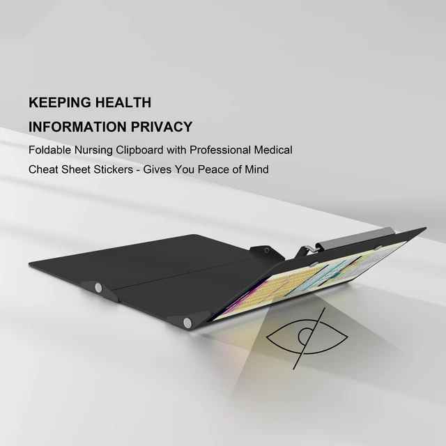 Alt view image 6 of 7 - Nursing Clipboard Foldable Pocket Size-Nursing Edition Cheat Sheets Aluminum 3 Layers Foldable Clipboard Nursing Nurse Clipboard Foldable fits in Nurses Doctors(Black)