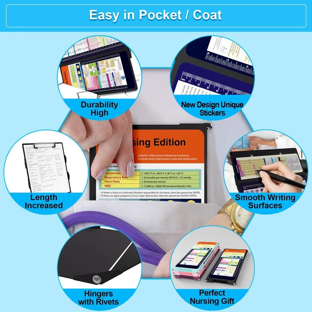 Alt view image 4 of 7 - Nursing Clipboard Foldable Pocket Size-Nursing Edition Cheat Sheets Aluminum 3 Layers Foldable Clipboard Nursing Nurse Clipboard Foldable fits in Nurses Doctors(Black)