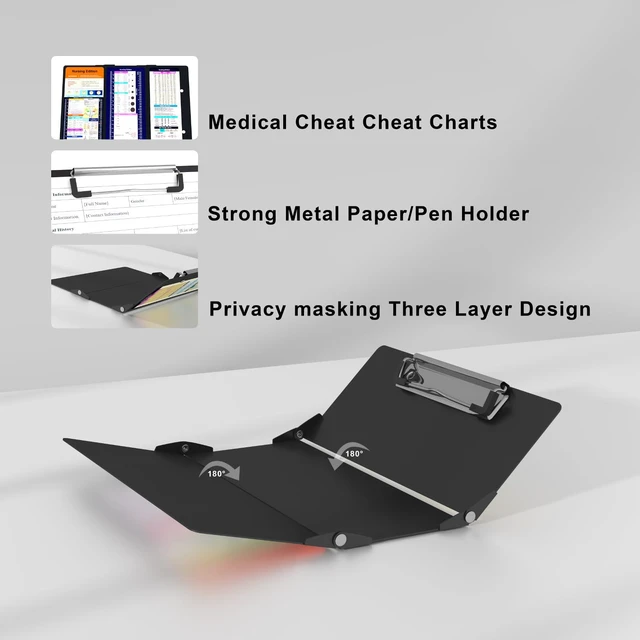 Alt view image 5 of 7 - Nursing Clipboard Foldable Pocket Size-Nursing Edition Cheat Sheets Aluminum 3 Layers Foldable Clipboard Nursing Nurse Clipboard Foldable fits in Nurses Doctors(Black)