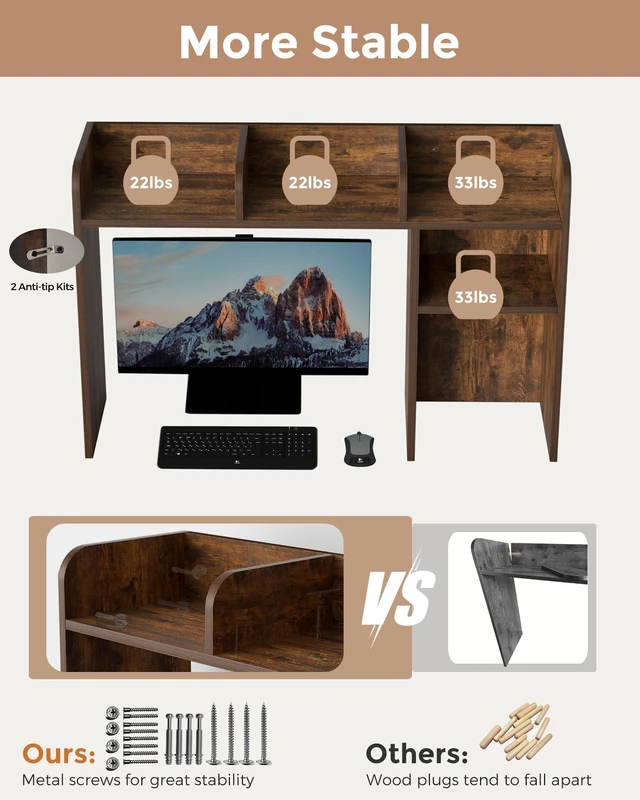 Alt view image 4 of 7 - Desktop Bookshelf, Countertop Storage Hutch with 5 Shelves for Computer Desk, Desk Organizer for Home Office Dorm, Dressing Tabletop, Bar Countertop, Rustic Brown EDS01R
