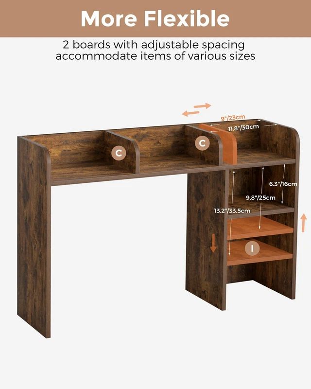 Alt view image 5 of 7 - Desktop Bookshelf, Countertop Storage Hutch with 5 Shelves for Computer Desk, Desk Organizer for Home Office Dorm, Dressing Tabletop, Bar Countertop, Rustic Brown EDS01R