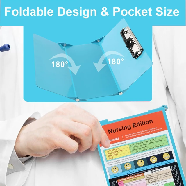 Alt view image 5 of 7 - Nursing Clipboard Foldable Pocket Size, Aluminum 3-Layer, Blue Nurse Clipboard with Pen Clip, Low Profile Clip, Medical Cheat Sheet, Fits Scrub Pockets for Nurses & Doctors