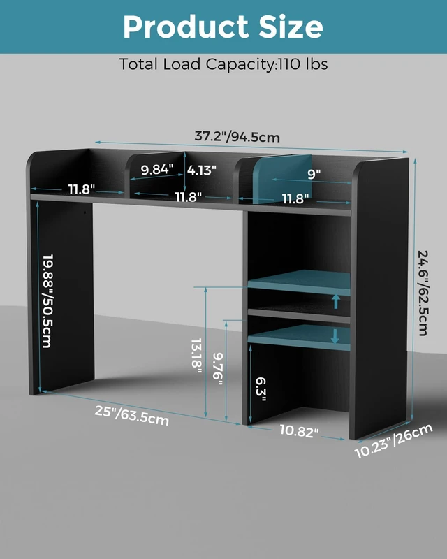 Alt view image 2 of 7 - Desktop Bookshelf, Countertop Storage Hutch with 5 Shelves for Computer Desk, Desk Organizer for Home Office Dorm, Dressing Tabletop, Bar Countertop, Wood Desktop Display Rack, Black EDS01B
