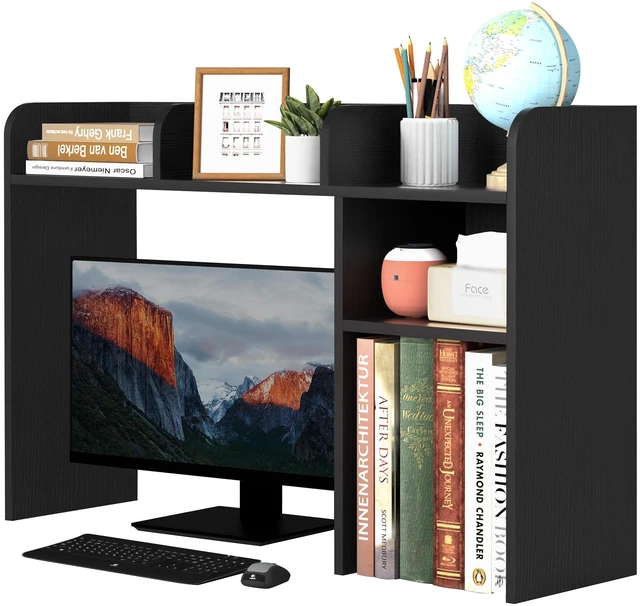 Main image of Desktop Bookshelf, Countertop Storage Hutch with 5 Shelves for Computer Desk, Desk Organizer for Home Office Dorm, Dressing Tabletop, Bar Countertop, Wood Desktop Display Rack, Black EDS01B