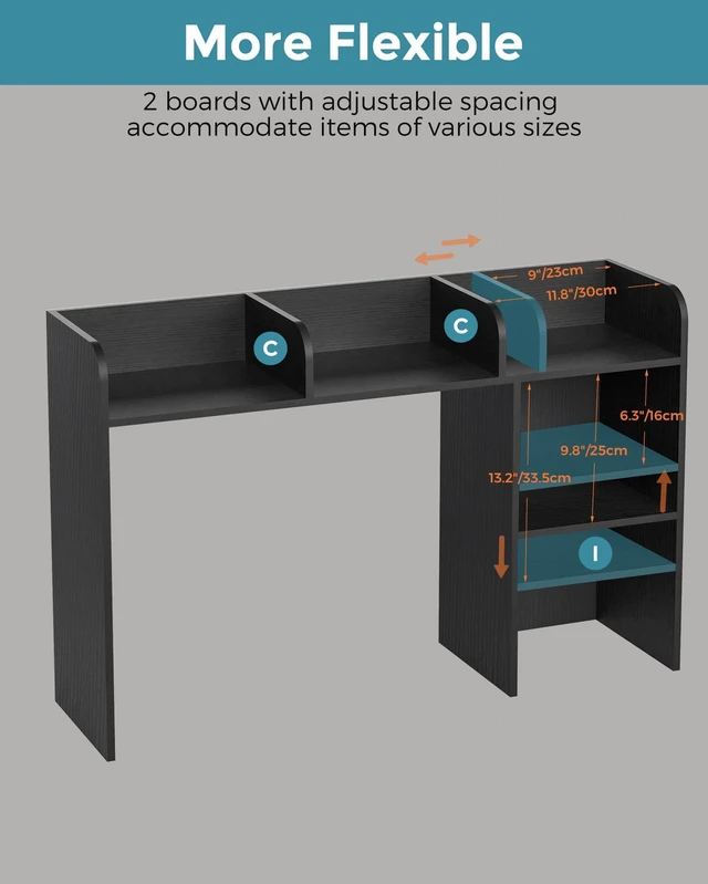 Alt view image 5 of 7 - Desktop Bookshelf, Countertop Storage Hutch with 5 Shelves for Computer Desk, Desk Organizer for Home Office Dorm, Dressing Tabletop, Bar Countertop, Wood Desktop Display Rack, Black EDS01B