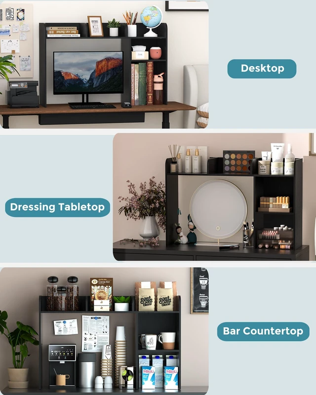 Alt view image 7 of 7 - Desktop Bookshelf, Countertop Storage Hutch with 5 Shelves for Computer Desk, Desk Organizer for Home Office Dorm, Dressing Tabletop, Bar Countertop, Wood Desktop Display Rack, Black EDS01B