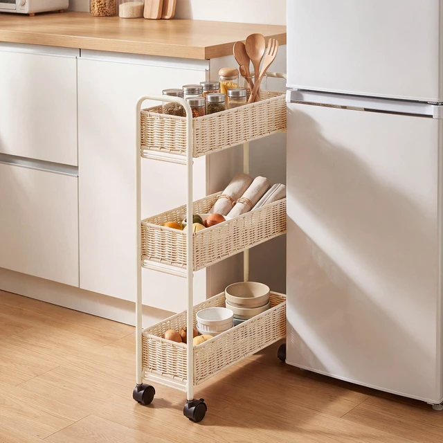 Main image of Utility Slim Storage Cart,3-Tier Rolling Kitchen Office Laundry Room Cart with Wheels,Mobile Shelving Unit Organizer for Living Room,Bathroom, Baby Diaper,Art,Dining Room Narrow Places