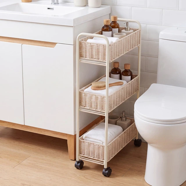 Alt view image 3 of 7 - Utility Slim Storage Cart,3-Tier Rolling Kitchen Office Laundry Room Cart with Wheels,Mobile Shelving Unit Organizer for Living Room,Bathroom, Baby Diaper,Art,Dining Room Narrow Places