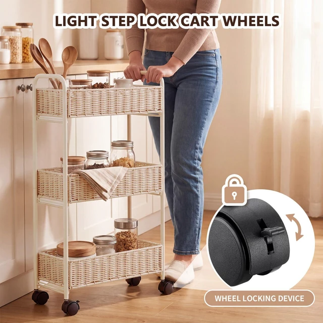 Alt view image 5 of 7 - Utility Slim Storage Cart,3-Tier Rolling Kitchen Office Laundry Room Cart with Wheels,Mobile Shelving Unit Organizer for Living Room,Bathroom, Baby Diaper,Art,Dining Room Narrow Places