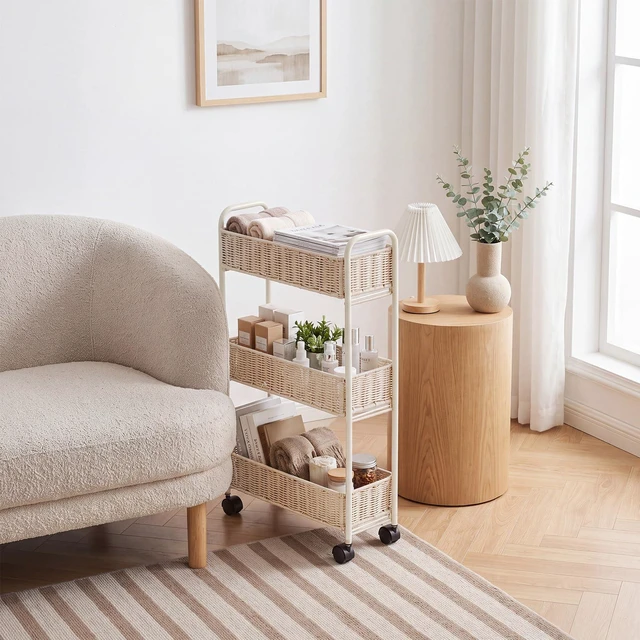 Alt view image 7 of 7 - Utility Slim Storage Cart,3-Tier Rolling Kitchen Office Laundry Room Cart with Wheels,Mobile Shelving Unit Organizer for Living Room,Bathroom, Baby Diaper,Art,Dining Room Narrow Places