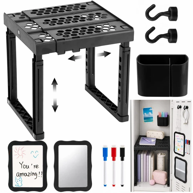 Main image of 9PCS Locker Accessories for Girl, Locker Organizer, Adjustable Locker Shelf Sturdy Locker Shelf, Magnetic Whiteboard, Mirror, Pen Holder, Hooks & 3 Markers, Back to School Essentials Locker Decor