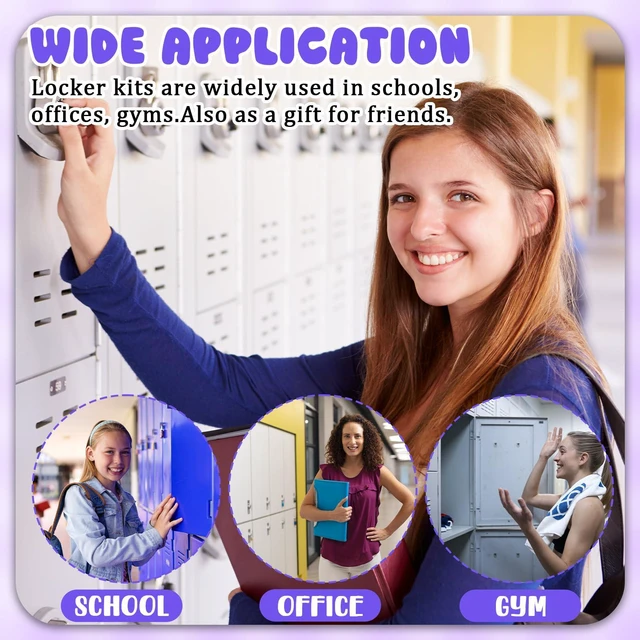 Alt view image 6 of 7 - 16 Pcs Locker Accessories Kit Purple Locker Organizer Decorations Include Bow Wallpaper String Light Magnetic Whiteboard Mirror Storage Cup Marker Rug Organizing Shelf for Back to School Supply