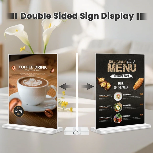 Alt view image 2 of 7 - 30 Pack Acrylic Sign Holder 5x7, Clear Double Sided Tabletop Menu Display, Desktop Flyer Stand with Vertical Base, Plastic Paper Picture Frame Holder Suitable for Restaurants Office Store Show Fair