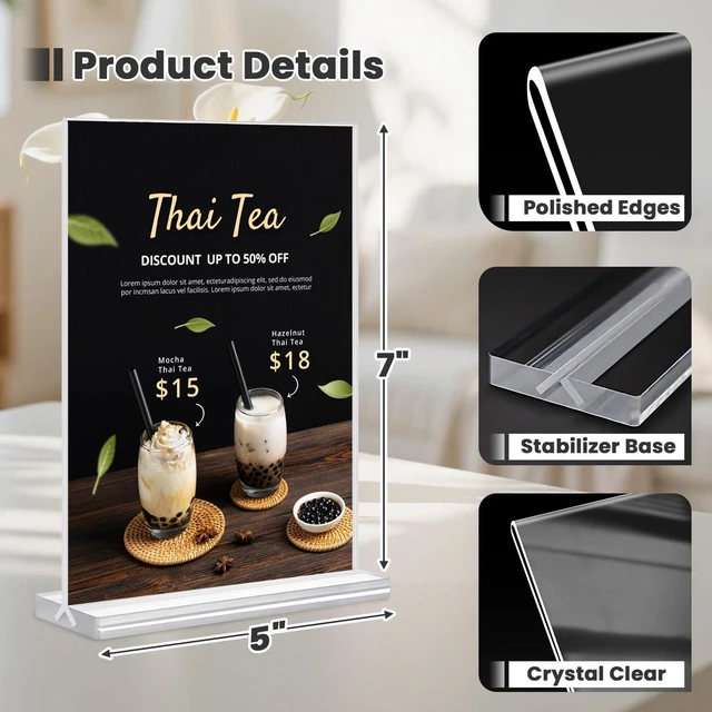 Alt view image 3 of 7 - 30 Pack Acrylic Sign Holder 5x7, Clear Double Sided Tabletop Menu Display, Desktop Flyer Stand with Vertical Base, Plastic Paper Picture Frame Holder Suitable for Restaurants Office Store Show Fair