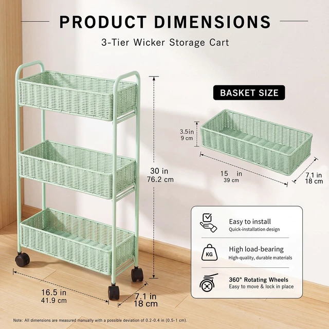 Alt view image 2 of 7 - Utility Slim Storage Cart,3-Tier Rolling Kitchen Office Laundry Room Cart with Wheels,Mobile Shelving Unit Organizer for Living Room,Bathroom, Baby Diaper,Art,Dining Room Narrow Places