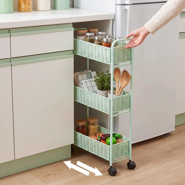 Alt view image 3 of 7 - Utility Slim Storage Cart,3-Tier Rolling Kitchen Office Laundry Room Cart with Wheels,Mobile Shelving Unit Organizer for Living Room,Bathroom, Baby Diaper,Art,Dining Room Narrow Places