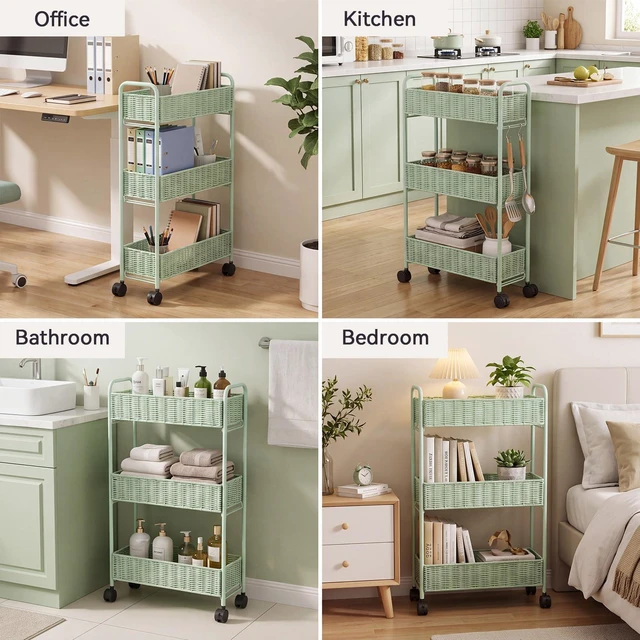 Alt view image 6 of 7 - Utility Slim Storage Cart,3-Tier Rolling Kitchen Office Laundry Room Cart with Wheels,Mobile Shelving Unit Organizer for Living Room,Bathroom, Baby Diaper,Art,Dining Room Narrow Places