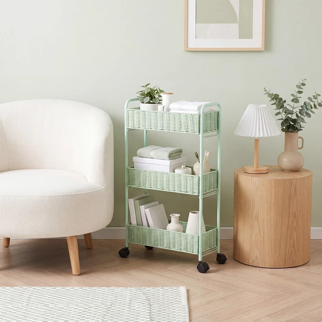 Alt view image 7 of 7 - Utility Slim Storage Cart,3-Tier Rolling Kitchen Office Laundry Room Cart with Wheels,Mobile Shelving Unit Organizer for Living Room,Bathroom, Baby Diaper,Art,Dining Room Narrow Places