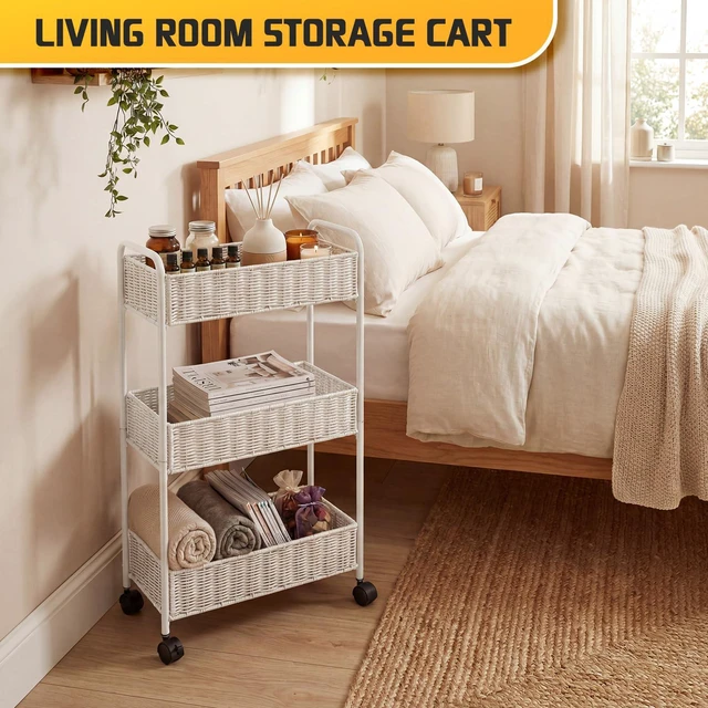 Alt view image 2 of 7 - Utility Slim Storage Cart,3-Tier Rolling Kitchen Office Laundry Room Cart,Mobile Shelving Unit Organizer for Living Room Bathroom Baby Diaper Narrow Places (White, UC-White-7.1inch)