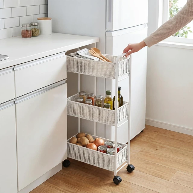 Main image of Utility Slim Storage Cart,3-Tier Rolling Kitchen Office Laundry Room Cart,Mobile Shelving Unit Organizer for Living Room Bathroom Baby Diaper Narrow Places (White, UC-White-7.1inch)