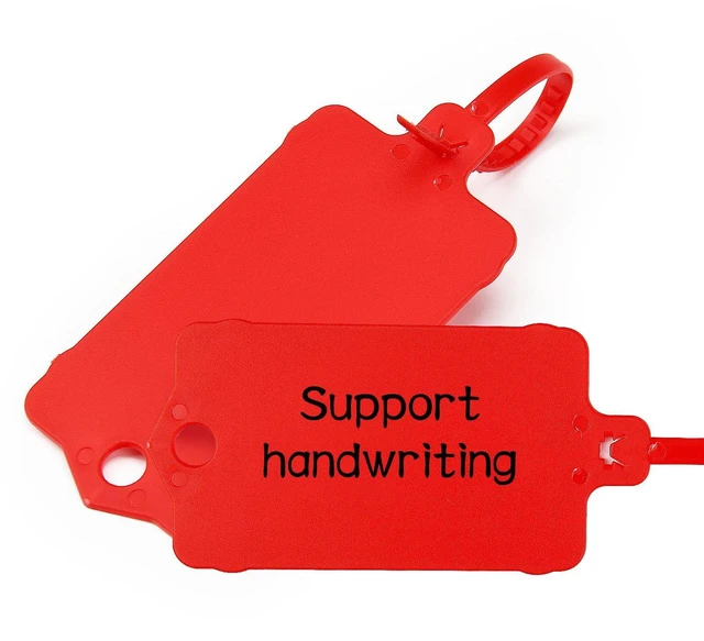 Alt view image 2 of 7 - 100pcs Blank Plastic Tags for Labeling Reusable Hanging Tags Ties Key Tag Storage Labels Waterproof Plastic Mark Label Writable Hang Sign with One Marker Pen (Red) (Pack of 2)