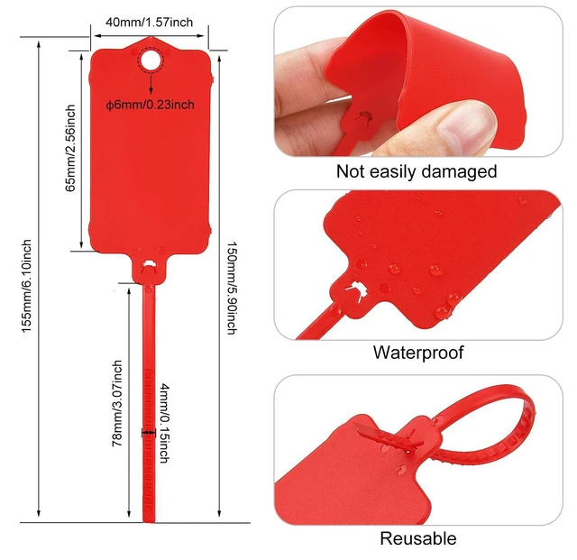 Alt view image 3 of 7 - 100pcs Blank Plastic Tags for Labeling Reusable Hanging Tags Ties Key Tag Storage Labels Waterproof Plastic Mark Label Writable Hang Sign with One Marker Pen (Red) (Pack of 2)