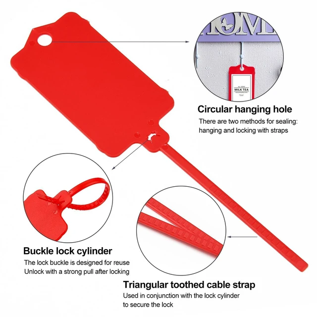 Alt view image 4 of 7 - 100pcs Blank Plastic Tags for Labeling Reusable Hanging Tags Ties Key Tag Storage Labels Waterproof Plastic Mark Label Writable Hang Sign with One Marker Pen (Red) (Pack of 2)