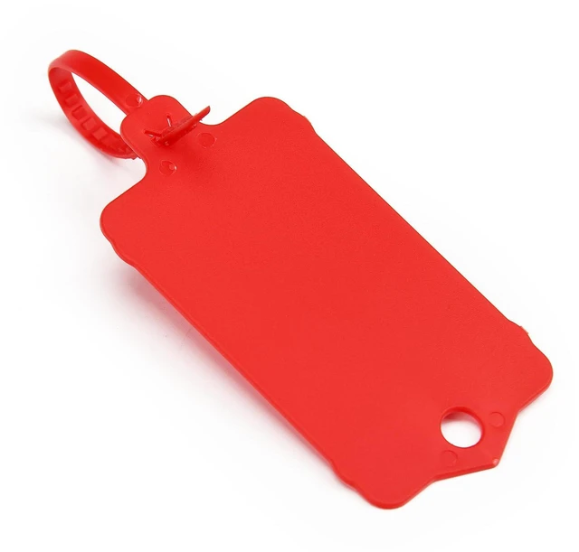 Alt view image 5 of 7 - 100pcs Blank Plastic Tags for Labeling Reusable Hanging Tags Ties Key Tag Storage Labels Waterproof Plastic Mark Label Writable Hang Sign with One Marker Pen (Red) (Pack of 2)