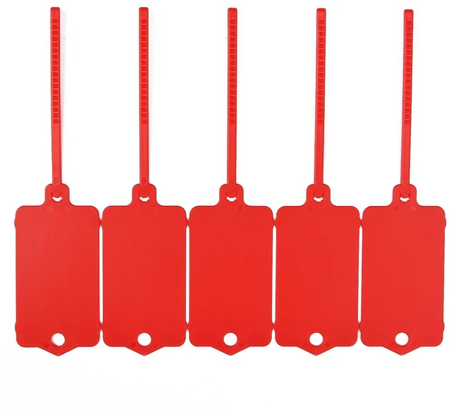 Alt view image 7 of 7 - 100pcs Blank Plastic Tags for Labeling Reusable Hanging Tags Ties Key Tag Storage Labels Waterproof Plastic Mark Label Writable Hang Sign with One Marker Pen (Red) (Pack of 2)