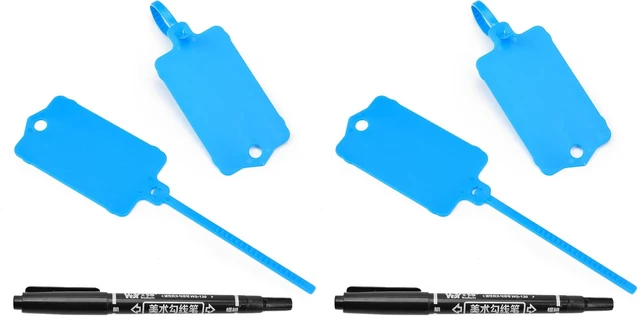 Main image of 100pcs Blank Plastic Tags for Labeling Reusable Hanging Tags Ties Key Tag Storage Labels Waterproof Plastic Mark Label Writable Hang Sign with One Marker Pen (Blue) (Pack of 2)
