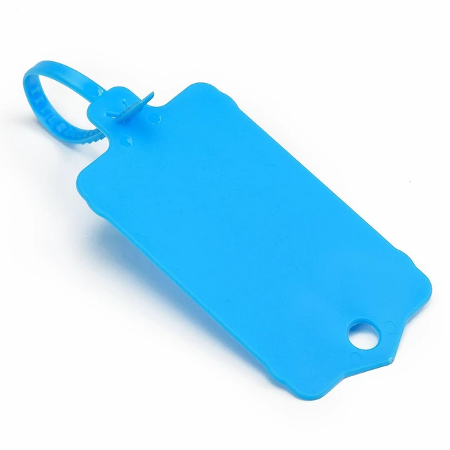 Alt view image 2 of 7 - 100pcs Blank Plastic Tags for Labeling Reusable Hanging Tags Ties Key Tag Storage Labels Waterproof Plastic Mark Label Writable Hang Sign with One Marker Pen (Blue) (Pack of 2)