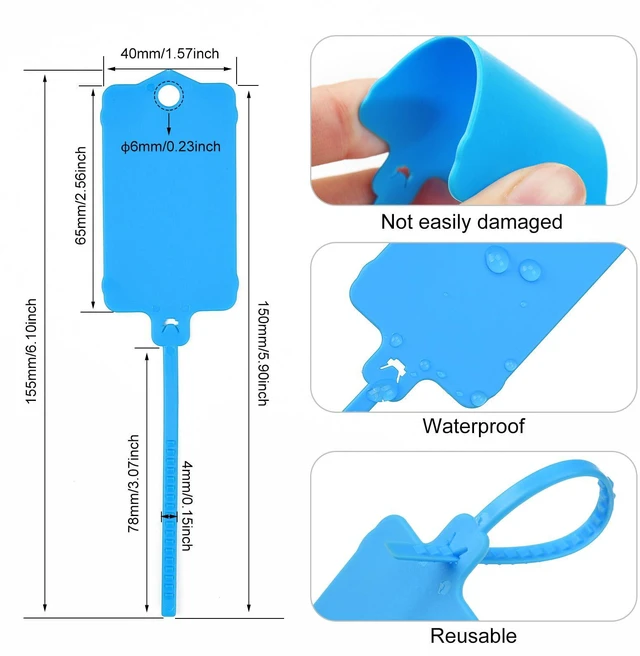 Alt view image 3 of 7 - 100pcs Blank Plastic Tags for Labeling Reusable Hanging Tags Ties Key Tag Storage Labels Waterproof Plastic Mark Label Writable Hang Sign with One Marker Pen (Blue) (Pack of 2)