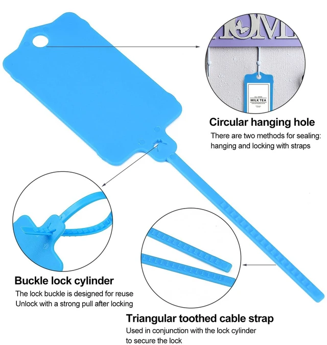 Alt view image 4 of 7 - 100pcs Blank Plastic Tags for Labeling Reusable Hanging Tags Ties Key Tag Storage Labels Waterproof Plastic Mark Label Writable Hang Sign with One Marker Pen (Blue) (Pack of 2)